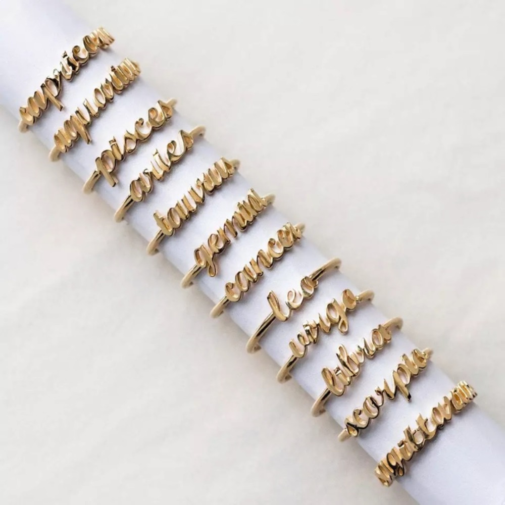 Zodiac Sign Minimalist Boho Text Astrology Ring - Picture 16 of 16